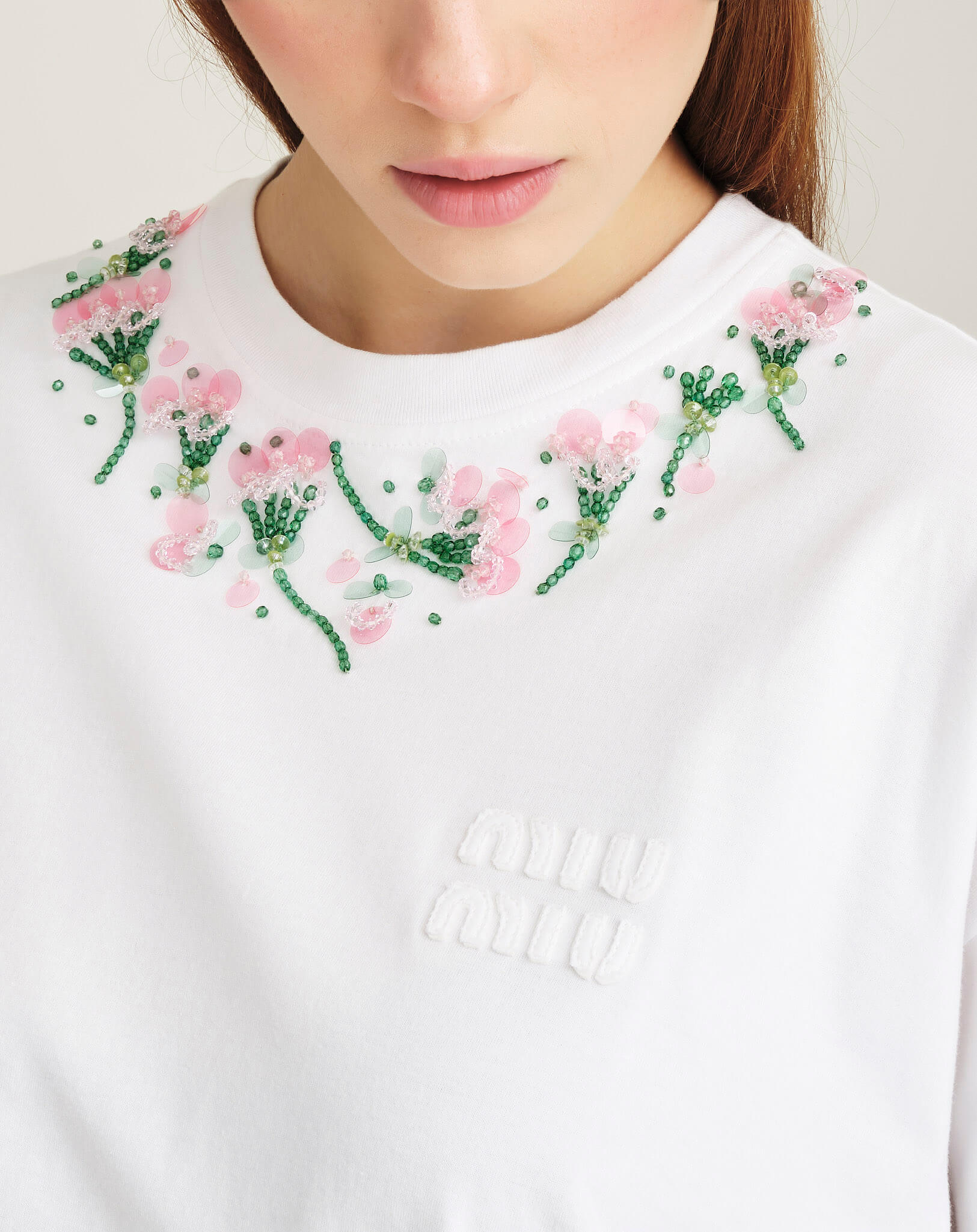 Miu Miu - Embellished Necklace Crop Tshirt S